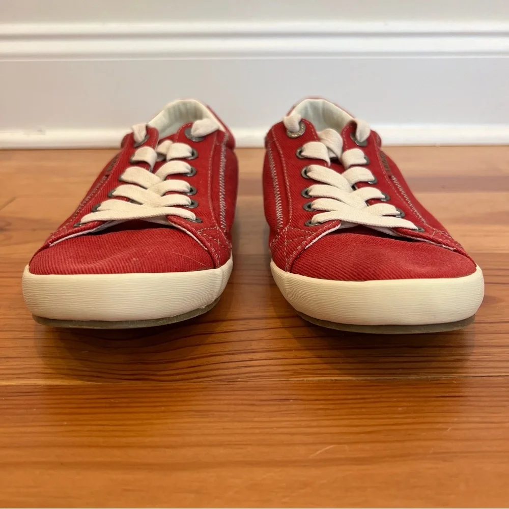 Taos Sneakers Womens 9 Red Canvas Lace Up Moc Star Walking Shoes Comfort Casual - Picture 5 of 15